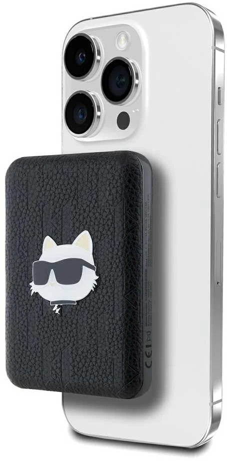 Karl Lagerfeld indukcinė išorinė baterija KLPB5FPGKSCHHK 16W 5000mAh juodos spalvos Choupette Head Pin MagSafe