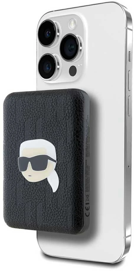Karl Lagerfeld indukcinė išorinė baterija KLPB5FPGKSKIHK 16W 5000mAh juodos spalvos Karl Head Pin MagSafe