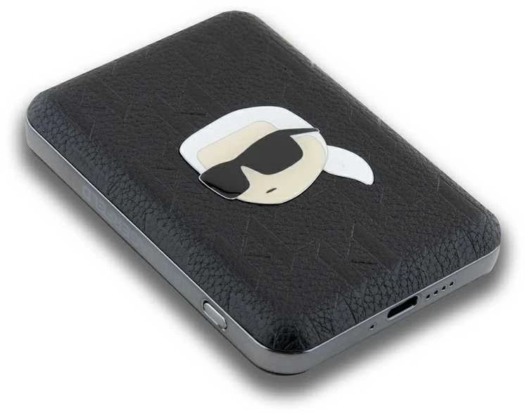 Karl Lagerfeld indukcinė išorinė baterija KLPB5FPGKSKIHK 16W 5000mAh juodos spalvos Karl Head Pin MagSafe