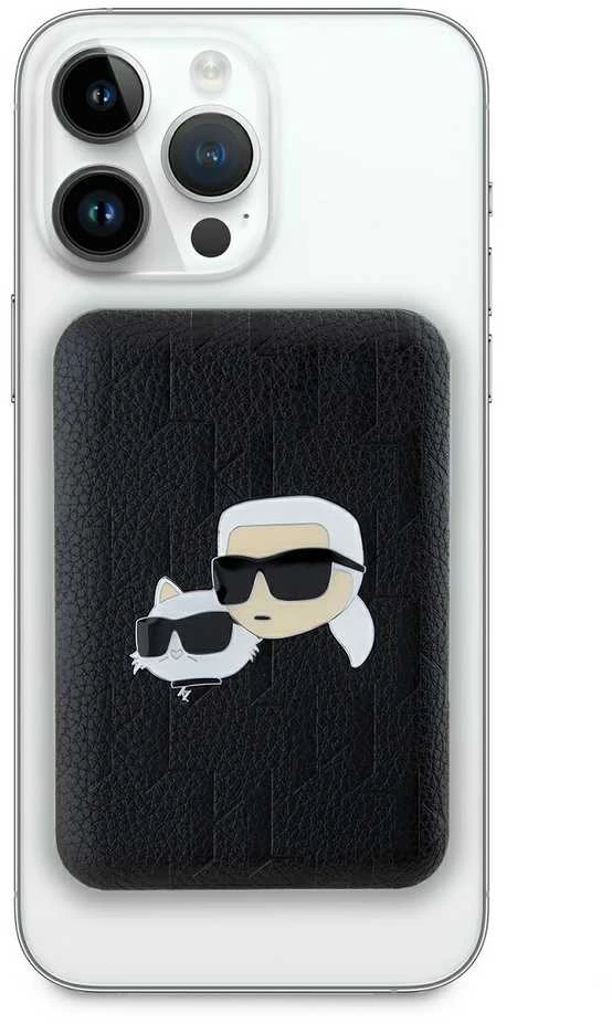 Karl Lagerfeld indukcinė išorinė baterija KLPB5FPGKSKCHK 16W 5000mAh juodos spalvos Karl&Choupette Head Pin MagSafe