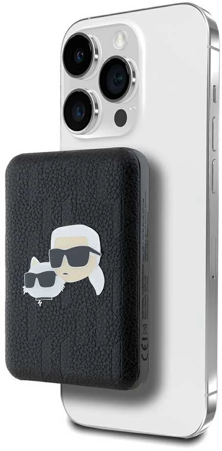 Karl Lagerfeld indukcinė išorinė baterija KLPB5FPGKSKCHK 16W 5000mAh juodos spalvos Karl&Choupette Head Pin MagSafe