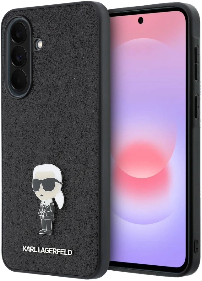 Karl Lagerfeld Fixed Glitter Metal Ikonik dėklas skirtas Samsung Galaxy A37 juodos spalvos
