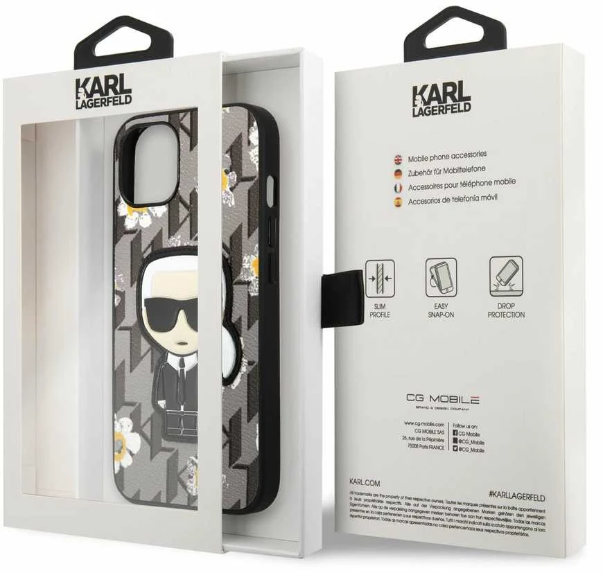 Dėklas Karl Lagerfeld KLHCP13SPMNFIK1 Apple iPhone 13 mini 5,4″ pilkos spalvos Flower Ikonik Karl