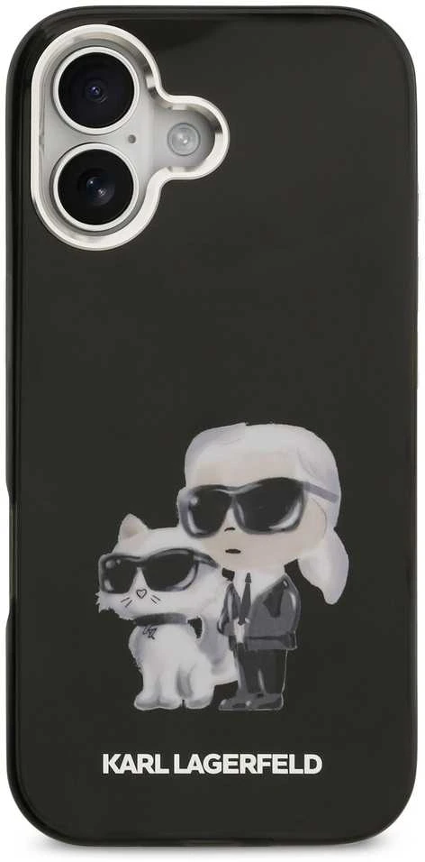 Karl Lagerfeld IML Aquarelle Karl and Choupette dėklas skirtas Apple iPhone 17 juodos spalvos
