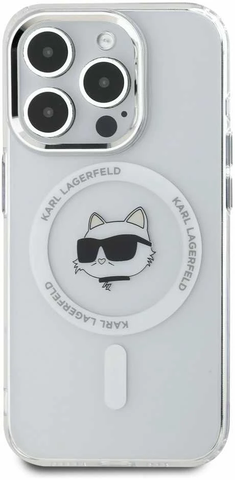 Karl Lagerfeld KLHMP14XHLSCHH Apple iPhone 14 Pro Max 6.7″ baltos spalvos kietas dėklas IML Metal Choupette Head