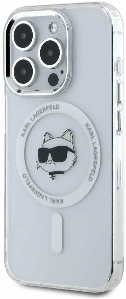 Karl Lagerfeld KLHMP14XHLSCHH Apple iPhone 14 Pro Max 6.7″ baltos spalvos kietas dėklas IML Metal Choupette Head