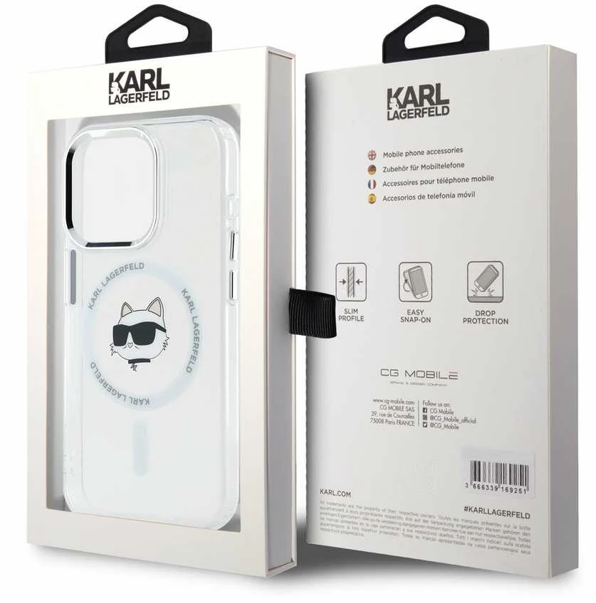 Karl Lagerfeld KLHMP14XHLSCHH Apple iPhone 14 Pro Max 6.7″ baltos spalvos kietas dėklas IML Metal Choupette Head