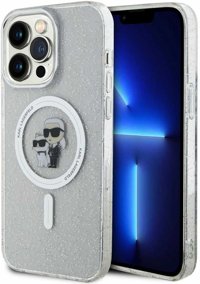 Apple iPhone 15 Pro Max Karl Lagerfeld dėklas Karl&Choupette Glitter MagSafe (KLHMP15XHGKCNOT) skaidrus