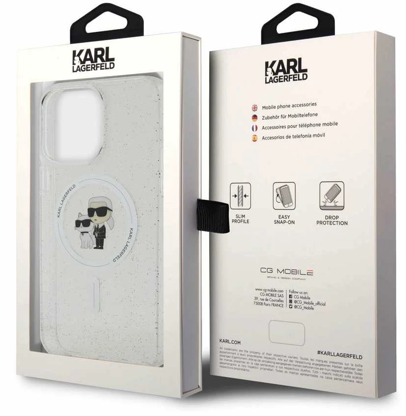 Apple iPhone 15 Pro Max Karl Lagerfeld dėklas Karl&Choupette Glitter MagSafe (KLHMP15XHGKCNOT) skaidrus