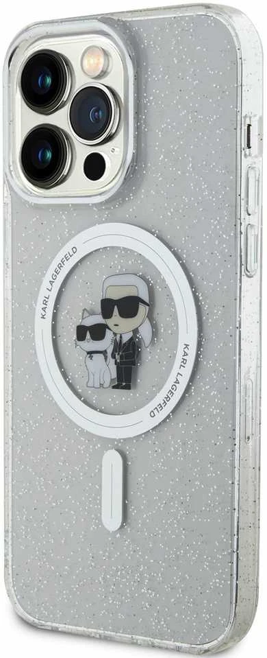 Apple iPhone 15 Pro Max Karl Lagerfeld dėklas Karl&Choupette Glitter MagSafe (KLHMP15XHGKCNOT) skaidrus