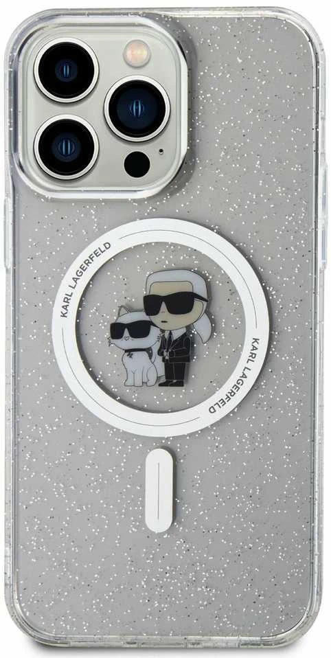 Apple iPhone 15 Pro Max Karl Lagerfeld dėklas Karl&Choupette Glitter MagSafe (KLHMP15XHGKCNOT) skaidrus