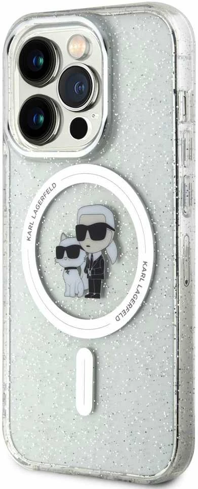Apple iPhone 15 Pro Karl Lagerfeld dėklas Karl&Choupette Glitter MagSafe (KLHMP15LHGKCNOT) skaidrus