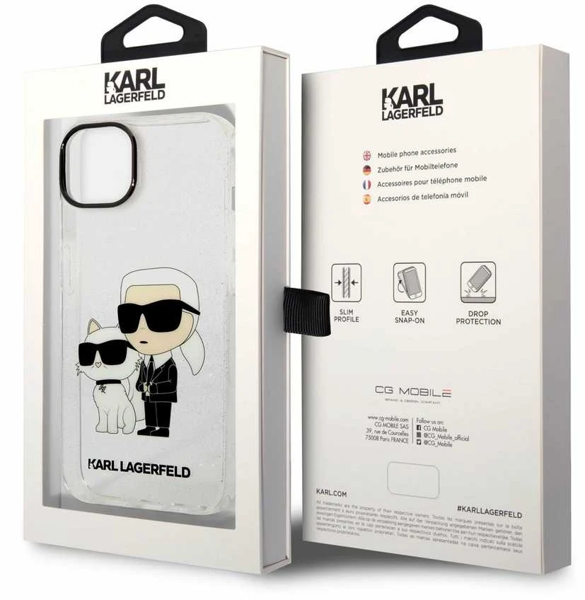 Dėklas Karl Lagerfeld KLHCP14MHNKCTGT IPHONE 14 PLUS / 15 PLUS 6.7 "TRANSPARENT HARDCASE GLITER KARL & CHUPETTE