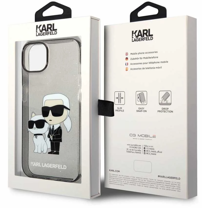 Karl Lagerfeld KLHCP14MHNKCTGK iPhone 14 Plus 6,7 colių juodas / Judas kietas dėklas IML GLIT NFT Karl&Choupette