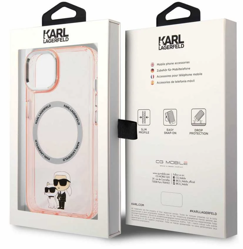 Karl Lagerfeld KLHMP14MHNKCIP Apple iPhone 14 Plus / 15 Plus 6,7″ kietas dėklas rožinės spalvos Iconic Karl&Choupett