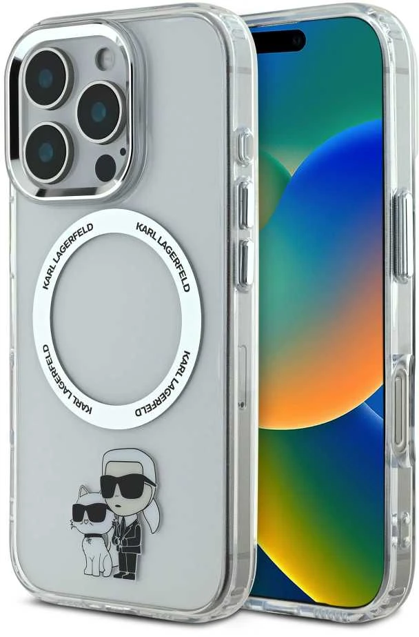 Karl Lagerfeld IML Karl and Choupette MagSafe dėklas skirtas iPhone 16 Pro skaidrus