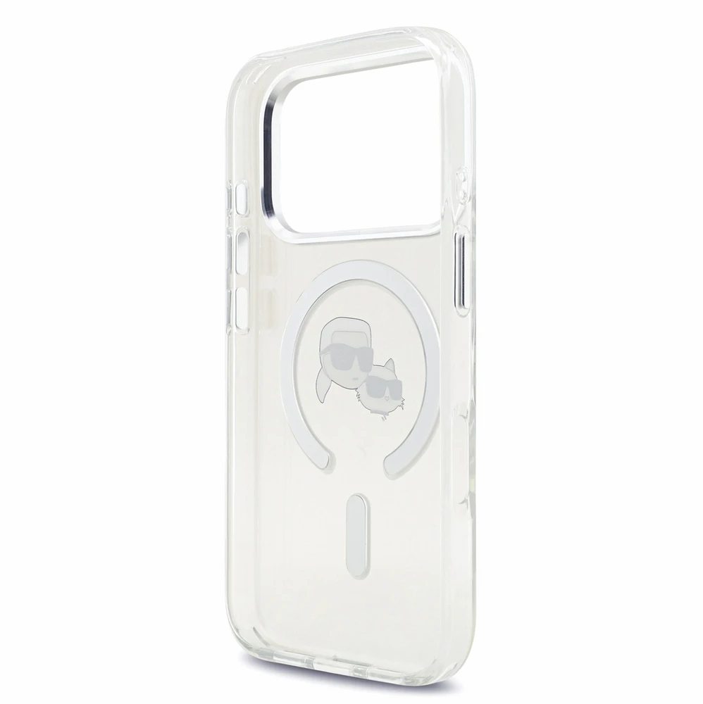 Dėklas Karl Lagerfeld IML K&CH Heads Metal Frame MagSafe Case for iPhone 18 Pro Baltas