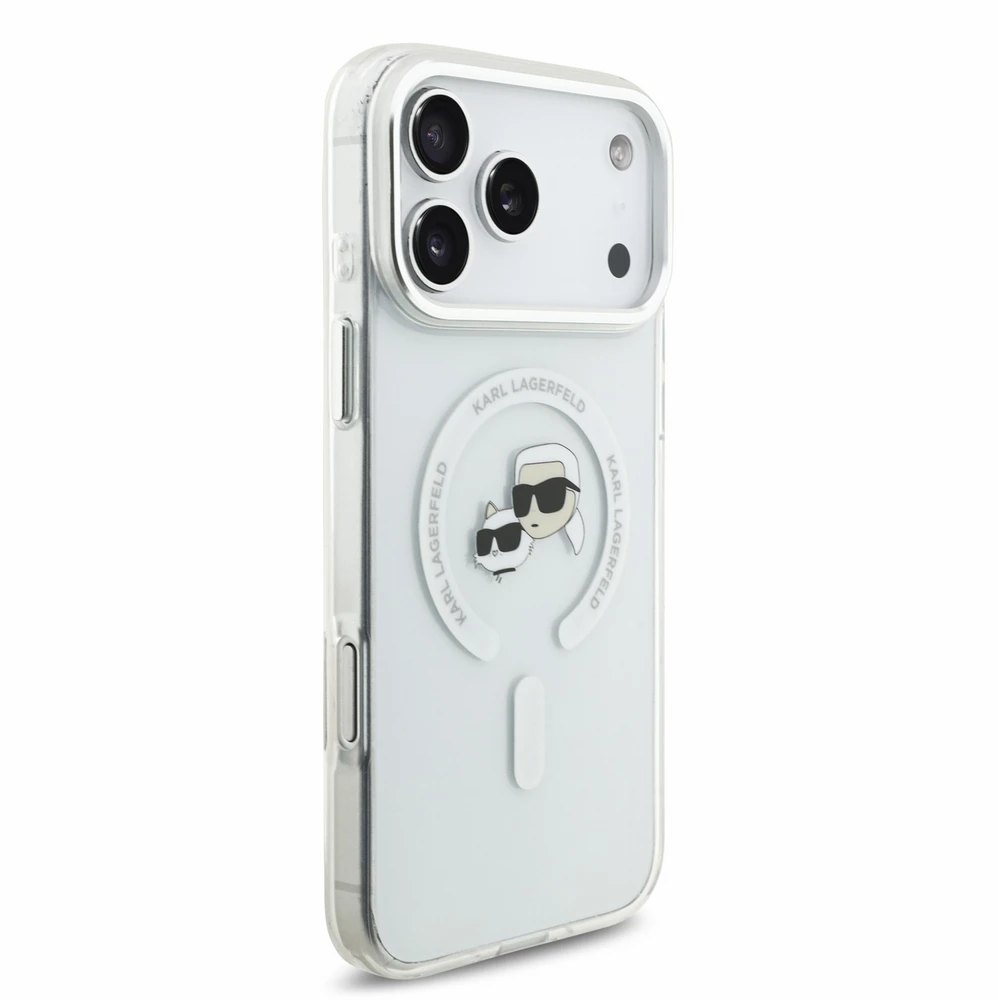 Dėklas Karl Lagerfeld IML K&CH Heads Metal Frame MagSafe Case, skirta iPhone 18 Pro Max, balta