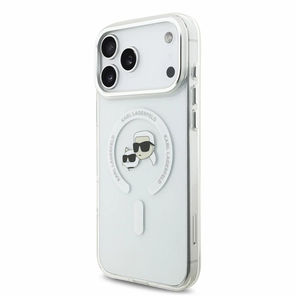 Dėklas Karl Lagerfeld IML K&CH Heads Metal Frame MagSafe Case, skirta iPhone 18 Pro Max, balta