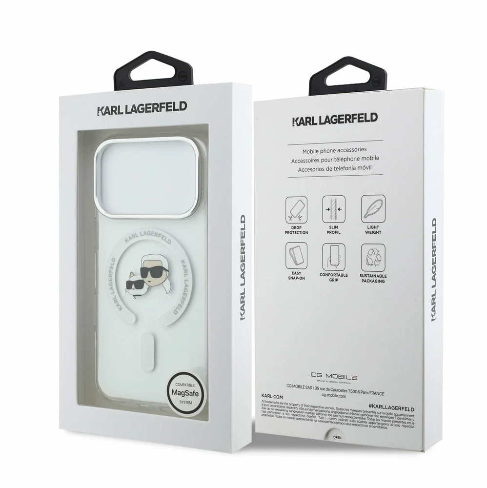 Dėklas Karl Lagerfeld IML K&CH Heads Metal Frame MagSafe Case for iPhone 18 Pro Baltas