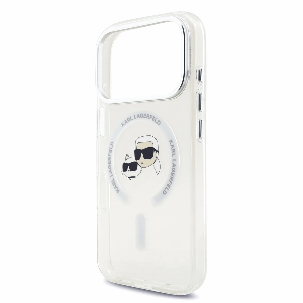 Dėklas Karl Lagerfeld IML K&CH Heads Metal Frame MagSafe Case for iPhone 18 Pro Baltas
