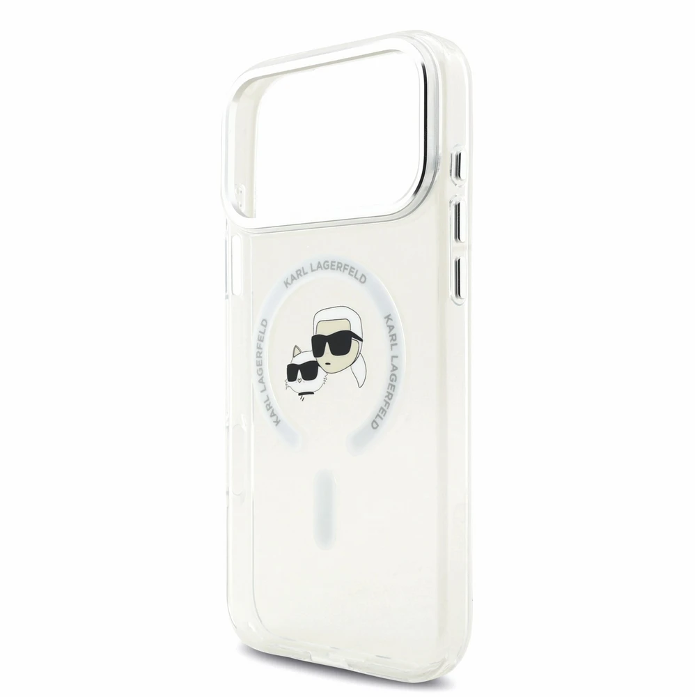 Dėklas Karl Lagerfeld IML K&CH Heads Metal Frame MagSafe Case, skirta iPhone 18 Pro Max, balta