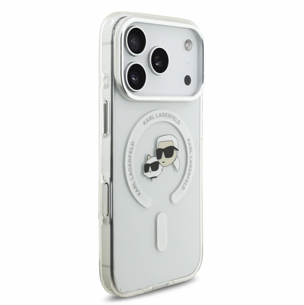 Dėklas Karl Lagerfeld IML K&CH Heads Metal Frame MagSafe Case for iPhone 18 Pro Baltas
