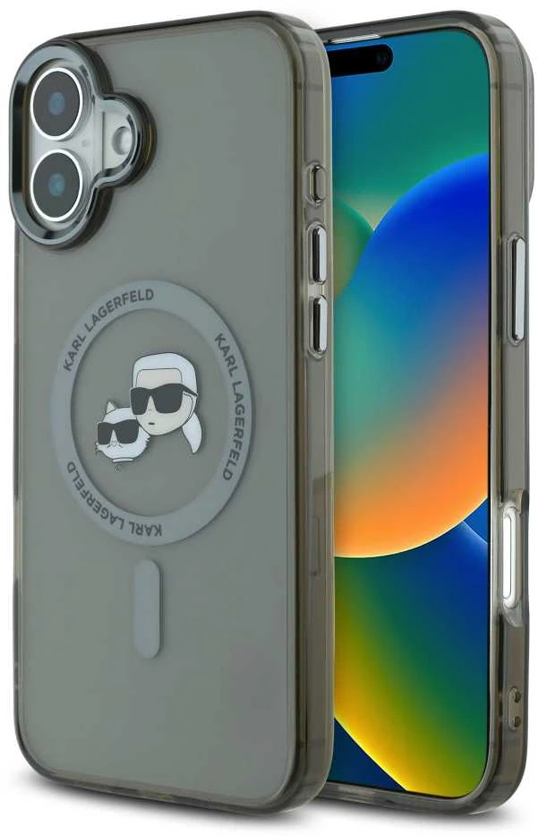 Karl Lagerfeld KLHMP16SHLSKCK Apple iPhone 16 6.1″ juodos spalvos kietas dėklas IML Metal Karl&Choupette Head MagS