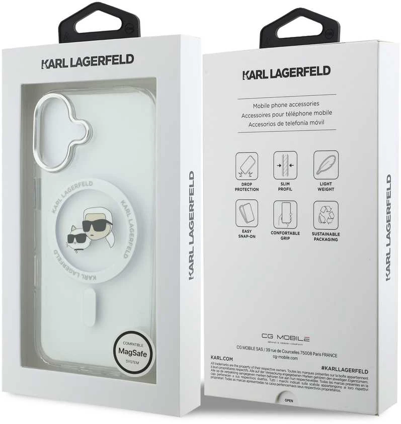Karl Lagerfeld IML K&CH Heads Metal Frame MagSafe dėklas skirtas Apple iPhone 17 skaidrus