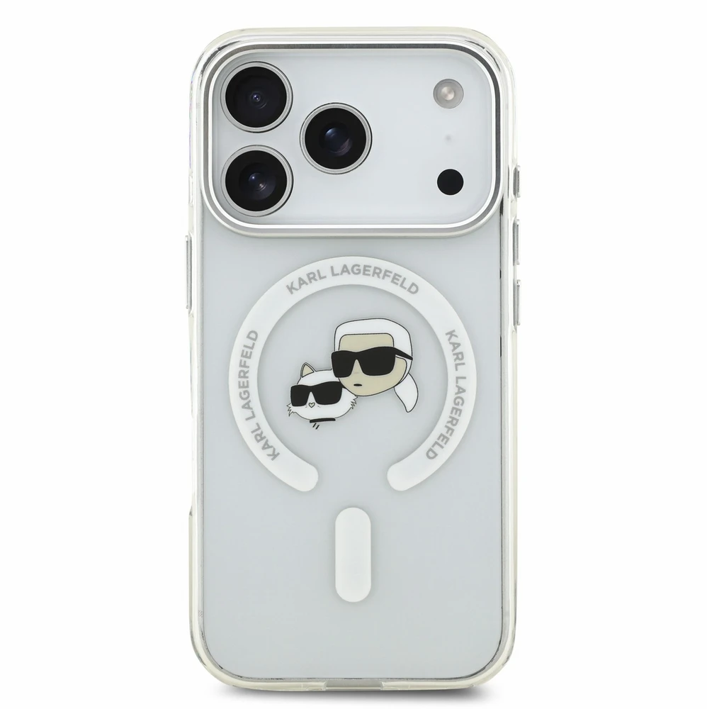 Dėklas Karl Lagerfeld IML K&CH Heads Metal Frame MagSafe Case for iPhone 18 Pro Baltas
