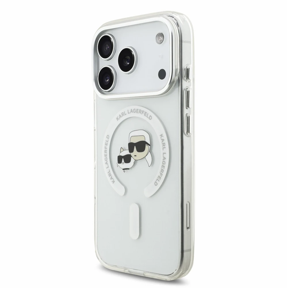 Dėklas Karl Lagerfeld IML K&CH Heads Metal Frame MagSafe Case for iPhone 18 Pro Baltas