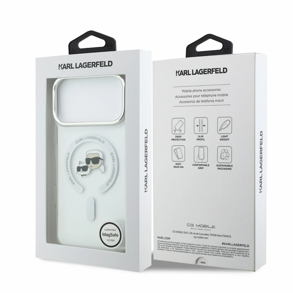 Dėklas Karl Lagerfeld IML K&CH Heads Metal Frame MagSafe Case, skirta iPhone 18 Pro Max, balta