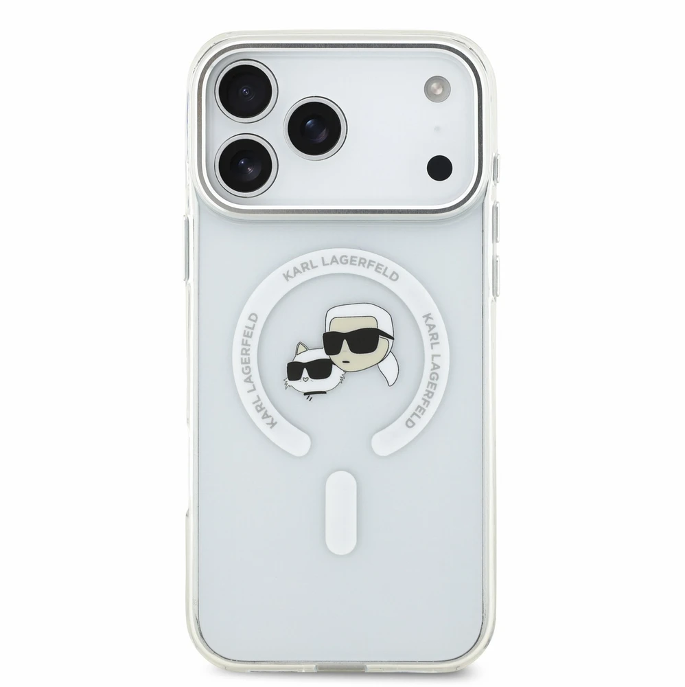Dėklas Karl Lagerfeld IML K&CH Heads Metal Frame MagSafe Case, skirta iPhone 18 Pro Max, balta