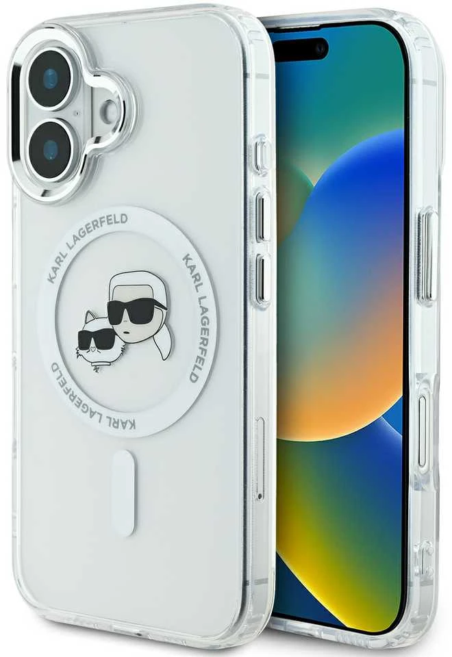 Karl Lagerfeld KLHMP16SHLSKCH Apple iPhone 16 6.1″ baltos spalvos kietas dėklas IML Metal Karl&Choupette Head MagSa