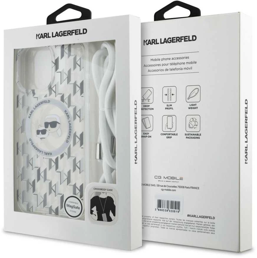 Karl Lagerfeld KLHMP16XHCKCKLCT Apple iPhone 16 Pro Max 6.9″ skaidrus kietas dėklas IML Crossbody Monogram