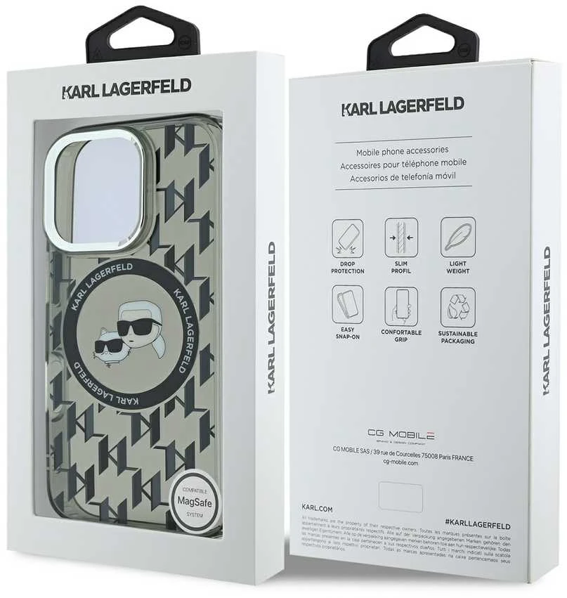 Dėklas Karl Lagerfeld KLHMP16LHMCKMHK Apple iPhone 16 Pro 6.3″ juodos spalvos IML Monogram Karl&Choupette Head MagSa