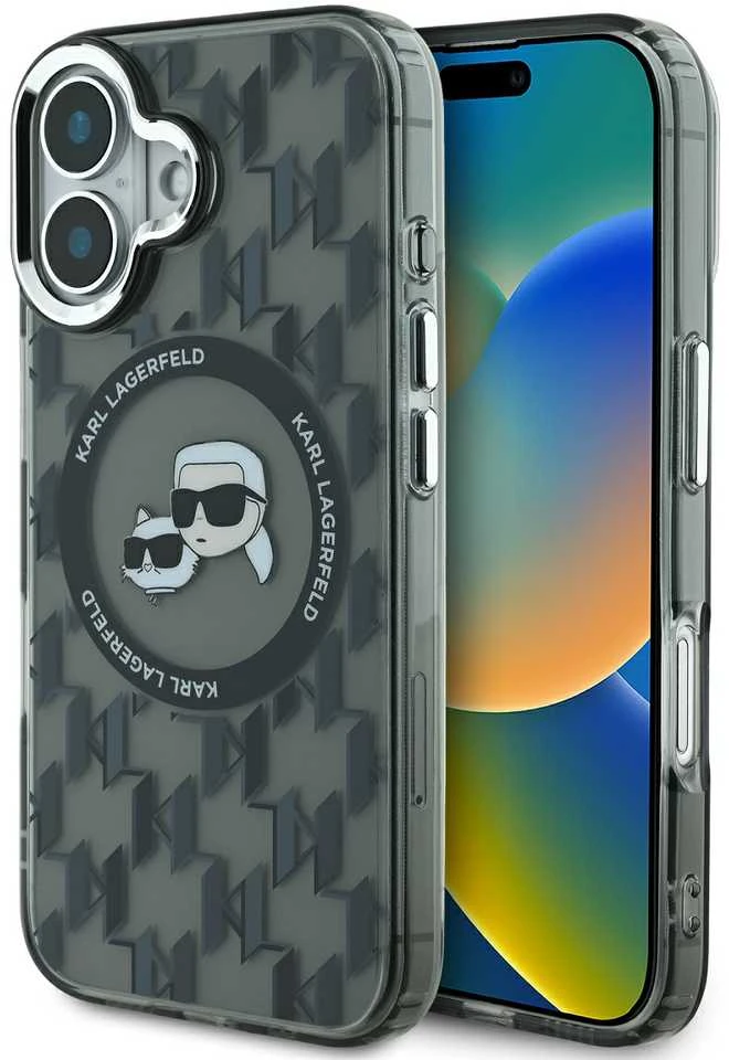 Dėklas Karl Lagerfeld KLHMP16SHMCKMHK Apple iPhone 16 6.1″ juodos spalvos IML Monogram Karl&Choupette Head MagSafe