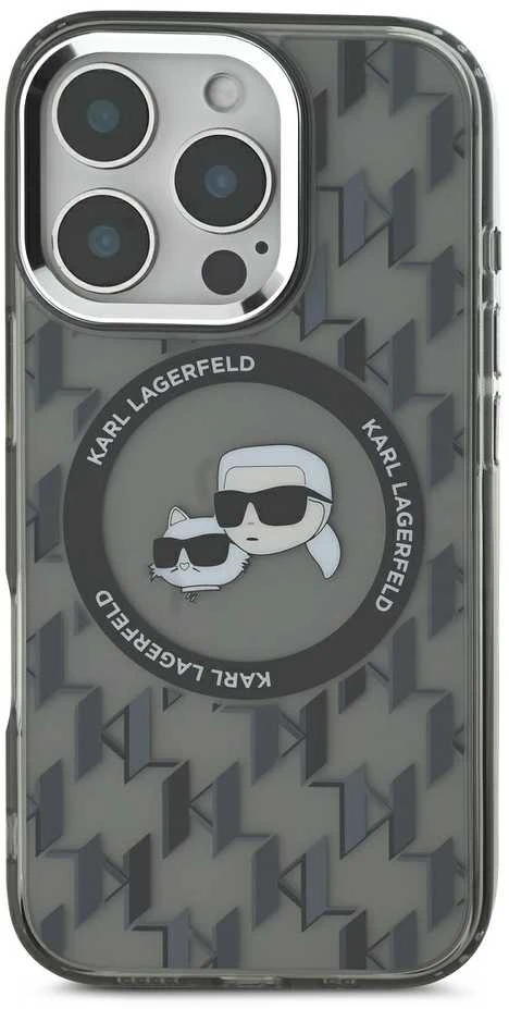 Dėklas Karl Lagerfeld KLHMP16LHMCKMHK Apple iPhone 16 Pro 6.3″ juodos spalvos IML Monogram Karl&Choupette Head MagSa