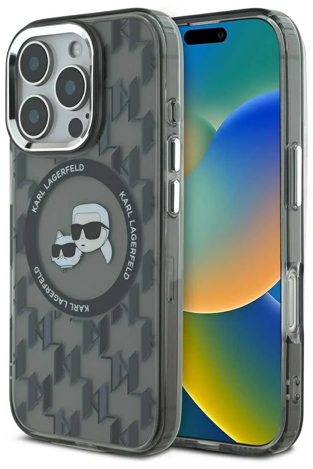 Dėklas Karl Lagerfeld KLHMP16LHMCKMHK Apple iPhone 16 Pro 6.3″ juodos spalvos IML Monogram Karl&Choupette Head MagSa