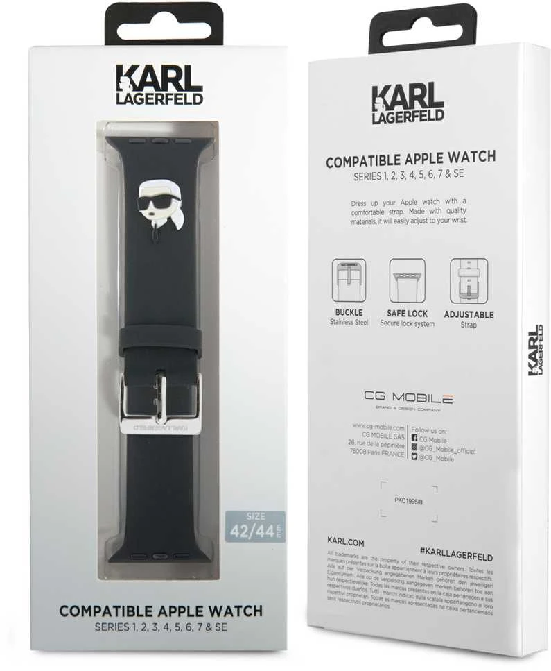 Karl Lagerfeld apyrankė KLAWLSLKNK Apple Watch 42/44/45/49mm juodos spalvos apyrankė 3D Rubber Karl Head