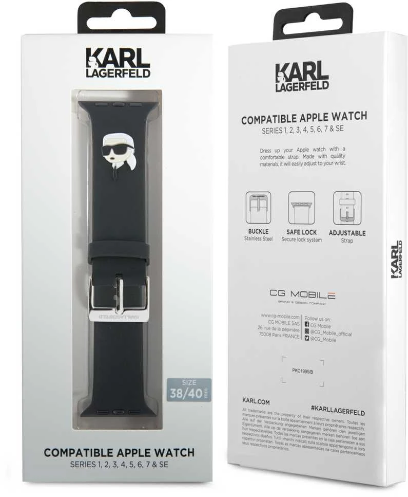Karl Lagerfeld apyrankė KLAWMSLKNK AppleWatch 38/40/41mm juodos spalvos apyrankė 3D Rubber Karl Head