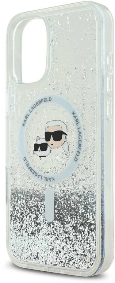 Karl Lagerfeld KLHMP16SLGKCSGH Apple iPhone16 6.1″ kietas dėklas skaidrus Liquid Glitter Karl&Choupette Head