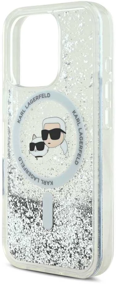 Karl Lagerfeld KLHMP16LLGKCSGH Apple iPhone16 Pro 6.3″ kietas dėklas skaidrus Liquid Glitter Karl&Choupette