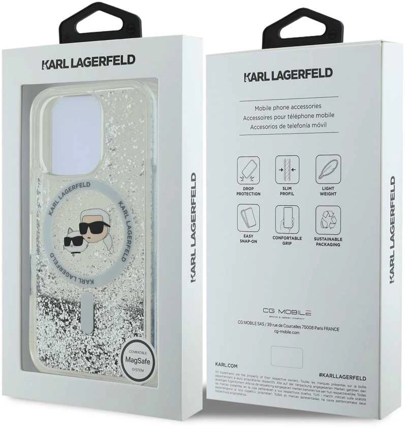 Karl Lagerfeld KLHMP16XLGKCSGH Apple iPhone16 Pro Max 6.9″ kietas dėklas skaidrus Liquid Glitter Karl&Choupe