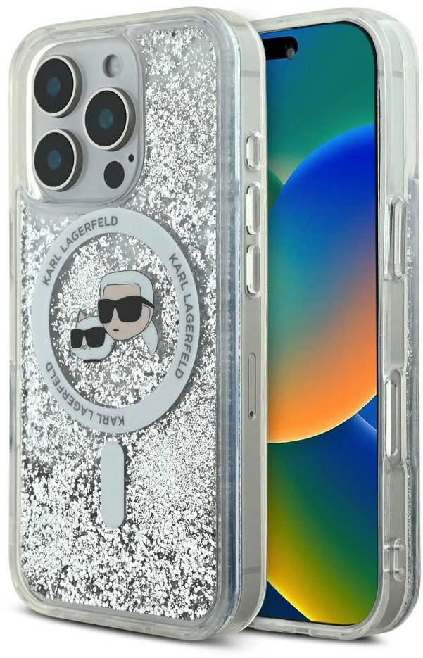 Karl Lagerfeld KLHMP16XLGKCSGH Apple iPhone16 Pro Max 6.9″ kietas dėklas skaidrus Liquid Glitter Karl&Choupe