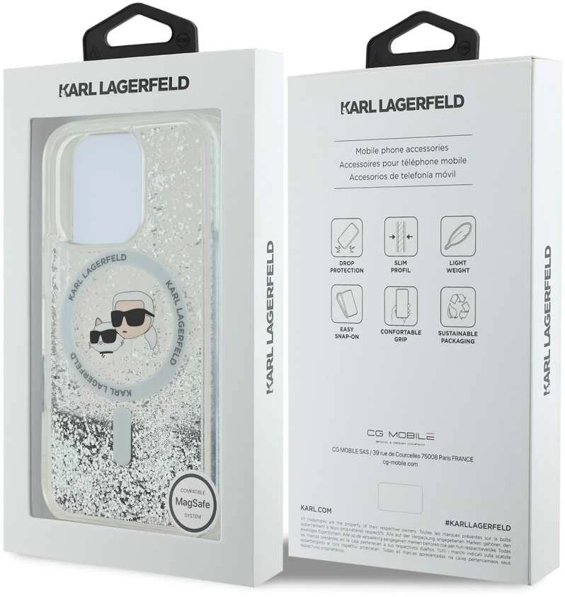 Karl Lagerfeld KLHMP16LLGKCSGH Apple iPhone16 Pro 6.3″ kietas dėklas skaidrus Liquid Glitter Karl&Choupette