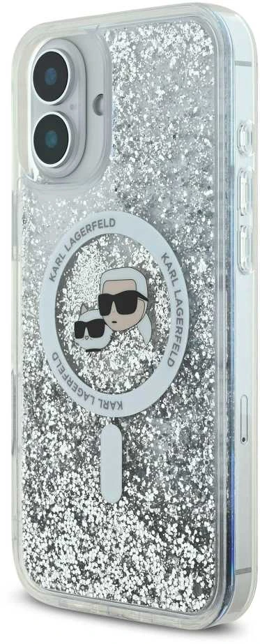 Karl Lagerfeld KLHMP16SLGKCSGH Apple iPhone16 6.1″ kietas dėklas skaidrus Liquid Glitter Karl&Choupette Head