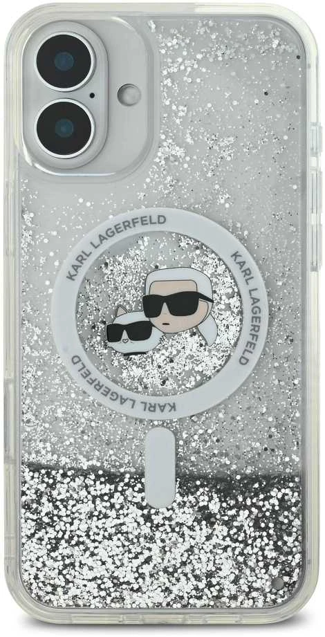Karl Lagerfeld KLHMP16SLGKCSGH Apple iPhone16 6.1″ kietas dėklas skaidrus Liquid Glitter Karl&Choupette Head