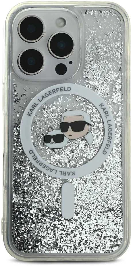 Karl Lagerfeld KLHMP16LLGKCSGH Apple iPhone16 Pro 6.3″ kietas dėklas skaidrus Liquid Glitter Karl&Choupette