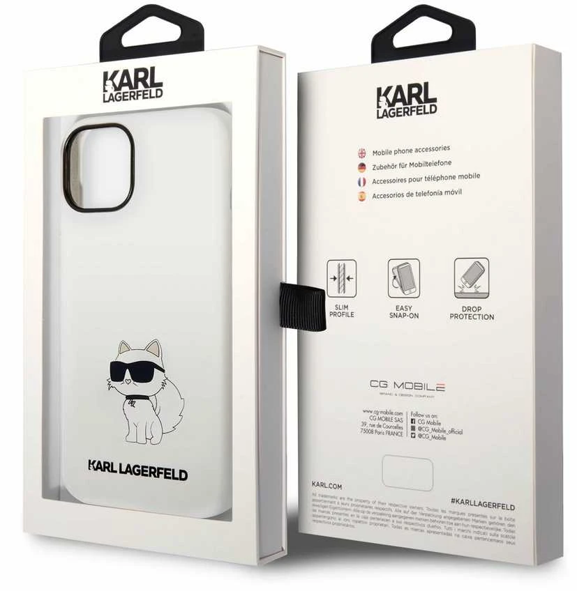 Karl Lagerfeld dėklas, skirtas iPhone 14 Plus 6,7 KLHCP14MSNCHBCH baltas HC Silicone NFT Choupette